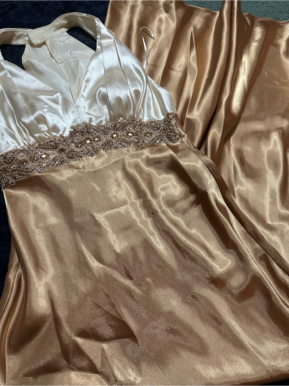 Boutique 9 Satin Two-Tone Chemise in Ivory and Gold